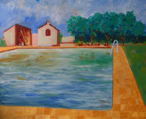 Swimming pool at Ondara. Oil on Canvas. 40 x 30cm