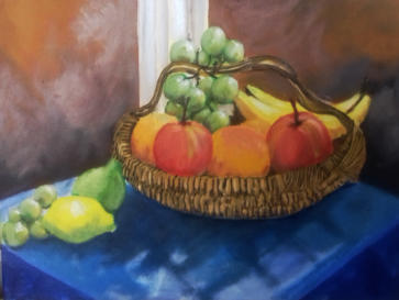 Fruit in a basket. Oil on canvas. 40 x 30cm