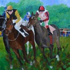 Coming off the bend.  Oil on canvas, 100 x 100cm